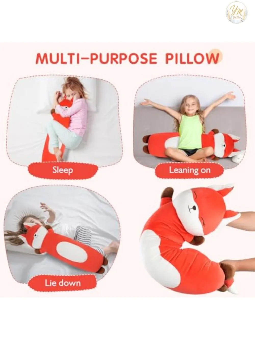 36 inch Plush Fox Pillow, Giant Jumbo Stuffed Animal Toy for Kids